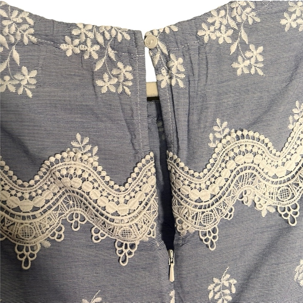 Monique Lhuillier Blue Sleeveless Embroidered Lace Poplin Midi Dress Size 14 - Picture 14 of 16